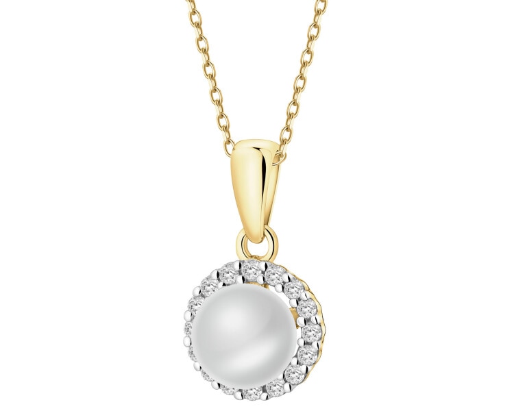 14 K Rhodium-Plated Yellow Gold Necklace with Diamonds - fineness 14 K