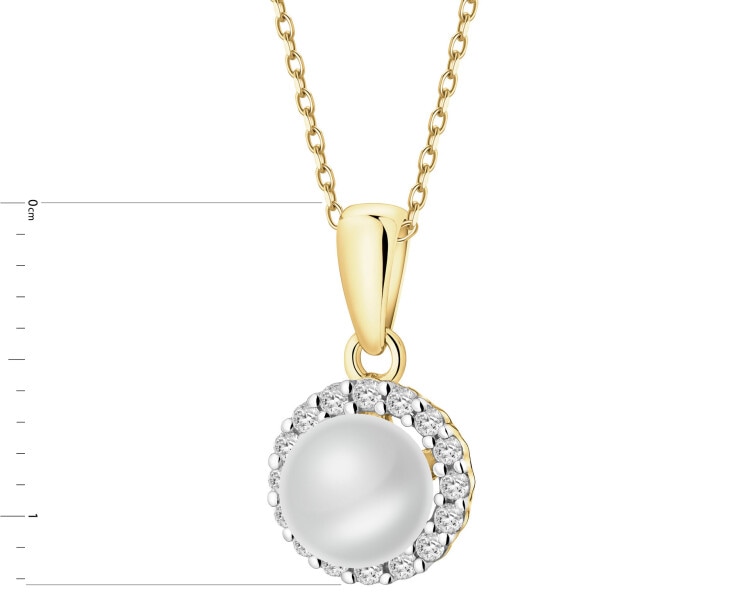 14 K Rhodium-Plated Yellow Gold Necklace with Diamonds - fineness 14 K