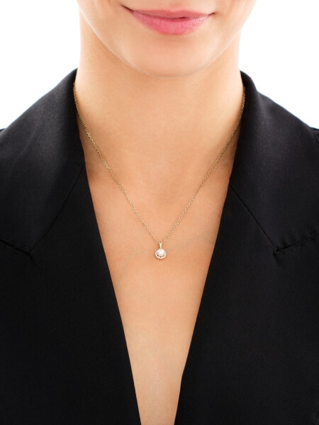 14 K Rhodium-Plated Yellow Gold Necklace with Diamonds - fineness 14 K