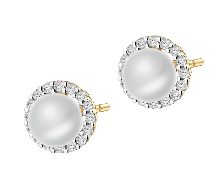 14 K Rhodium-Plated Yellow Gold Necklace with Diamonds - fineness 14 K