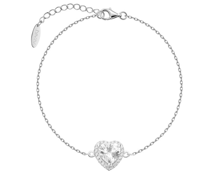 Bransoletka srebrna z cyrkoniami - serce