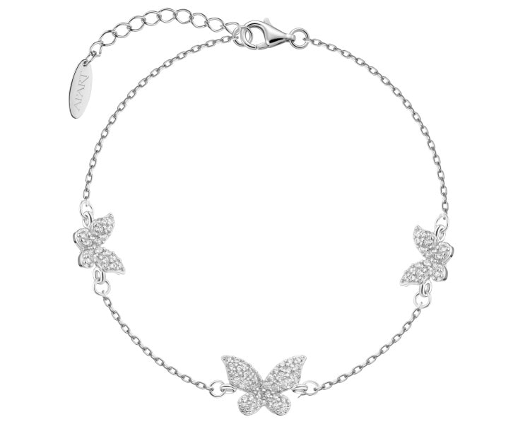 Stříbrný náramek se zirkony - motýli