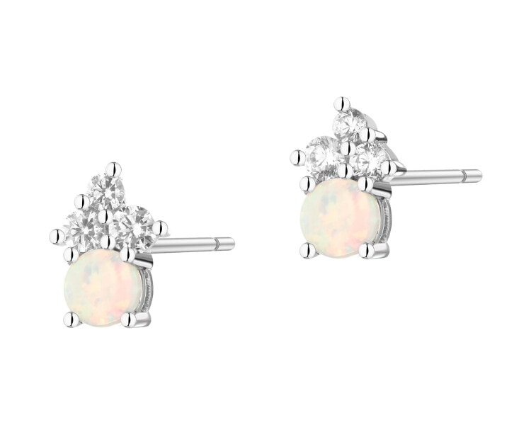 Kolczyki srebrne z opalami syntetycznymi i cyrkoniami