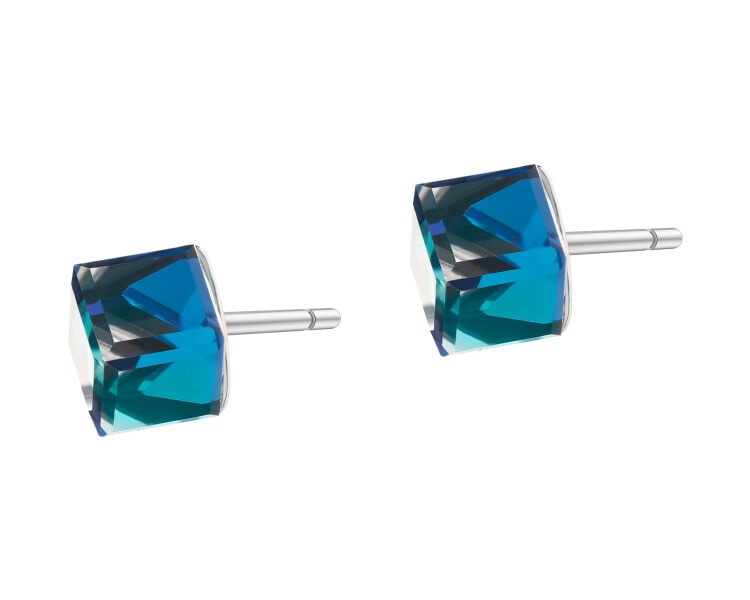 Stříbrné náušnice se zirkony a smaltem - čtverce