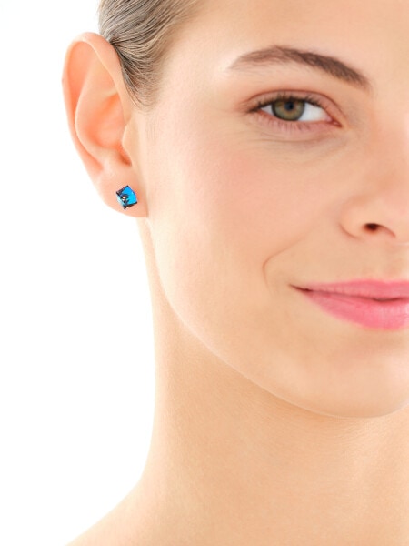 Stříbrné náušnice se zirkony a smaltem - čtverce