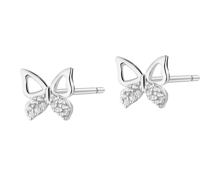 Stříbrné náušnice se zirkony - motýli