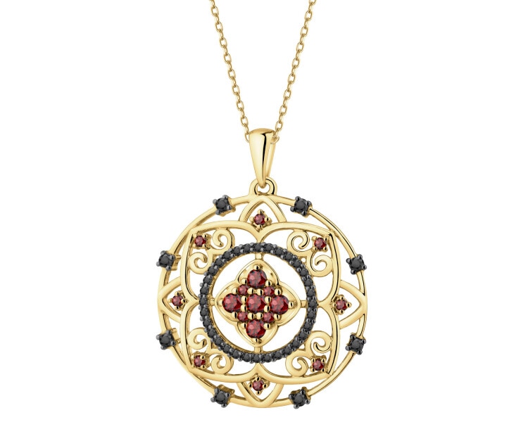 14 K Rhodium-Plated Yellow Gold Necklace with Diamonds - fineness 14 K