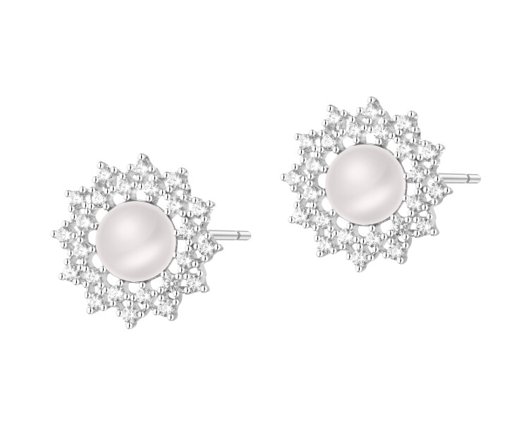 Kolczyki srebrne z perłami i cyrkoniami