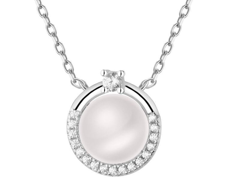 Stříbrný náhrdelník s perlou a zirkony