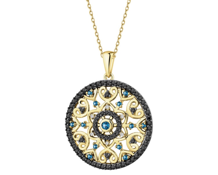 14 K Rhodium-Plated Yellow Gold Necklace with Diamonds - fineness 14 K