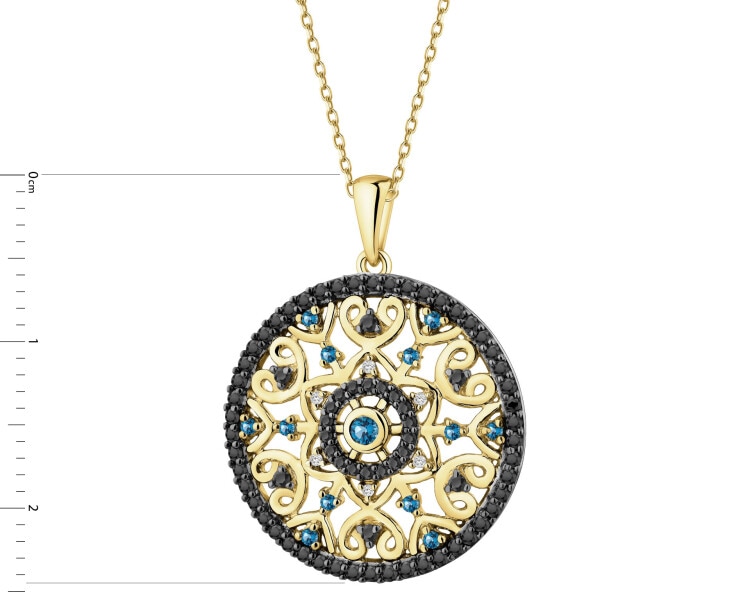 14 K Rhodium-Plated Yellow Gold Necklace with Diamonds - fineness 14 K