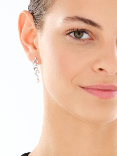 Stříbrné náušnice s perlami a zirkony - listy