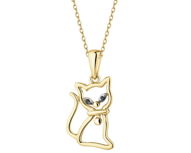 14 K Rhodium-Plated Yellow Gold Necklace with Diamonds - 0,006 ct - fineness 9 K