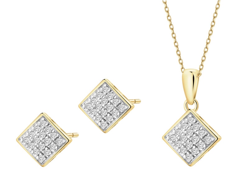 14 K Rhodium-Plated Yellow Gold Necklace with Diamonds - 0,15 ct - fineness 9 K