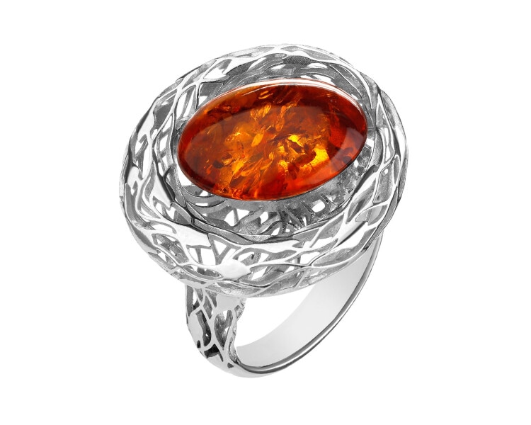 Pierścionek srebrny z bursztynem