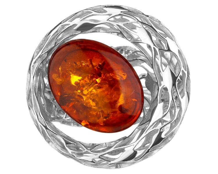 Pierścionek srebrny z bursztynem