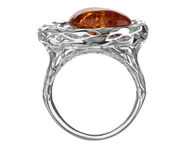 Pierścionek srebrny z bursztynem