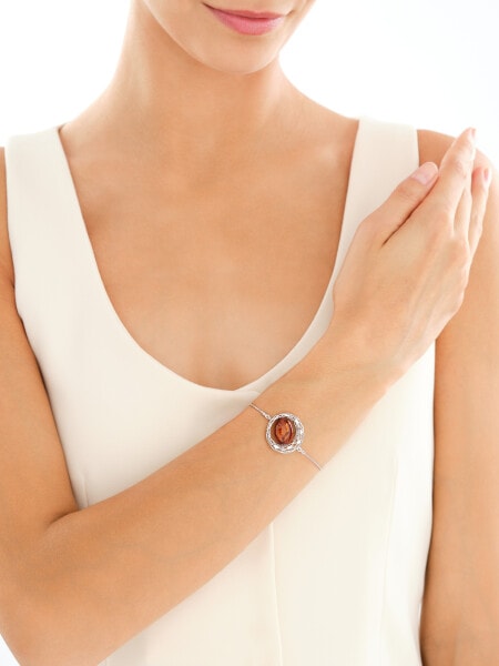 Bransoletka srebrna z bursztynem