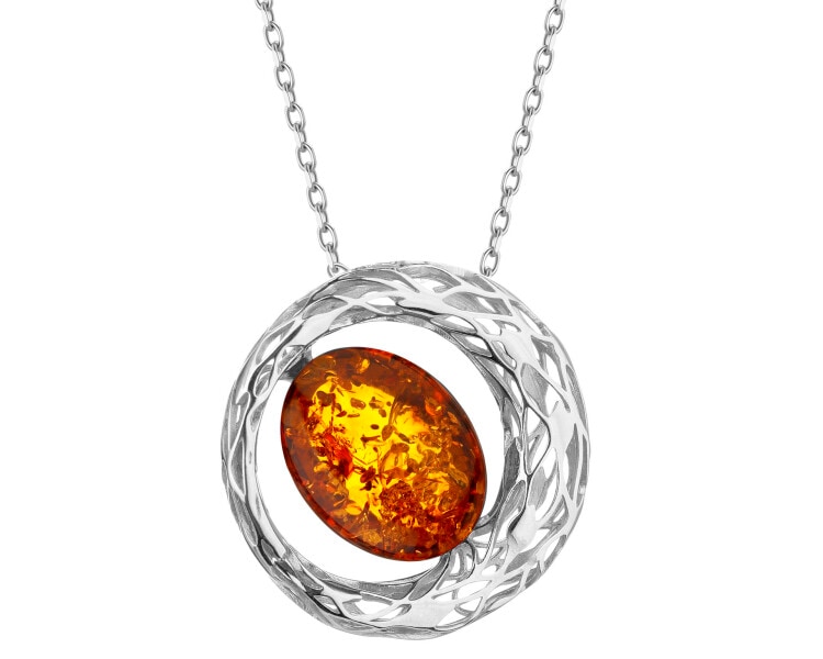 Zawieszka srebrna z bursztynem