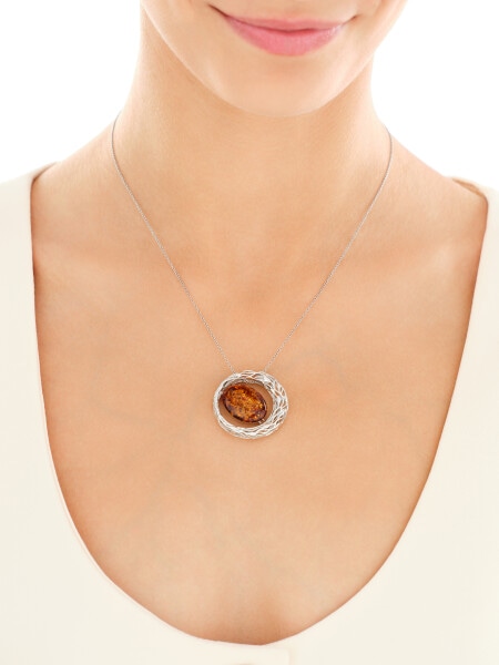 Zawieszka srebrna z bursztynem