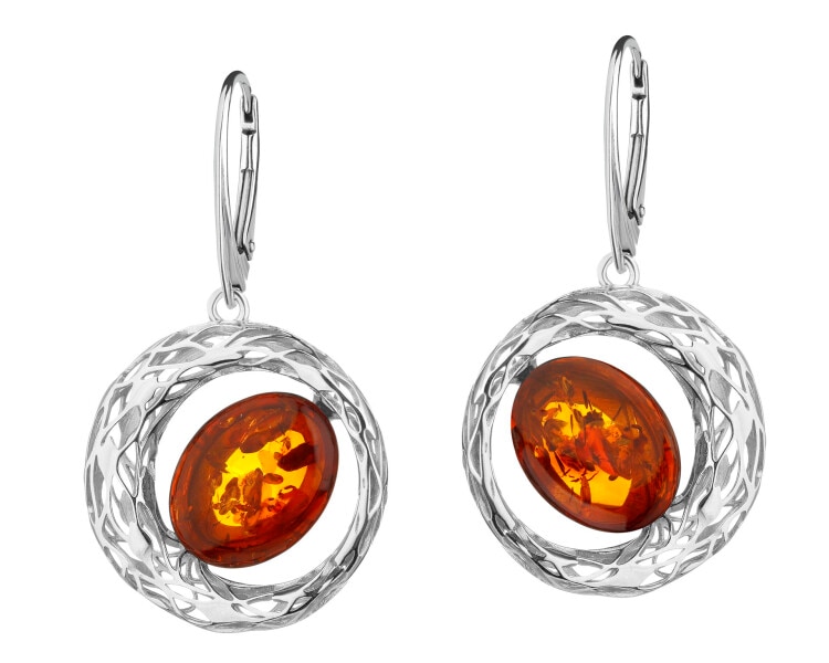 Kolczyki srebrne z bursztynem