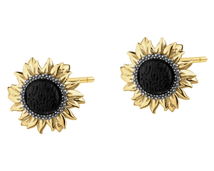 Stříbrné náušnice s jantarem - slunečnice