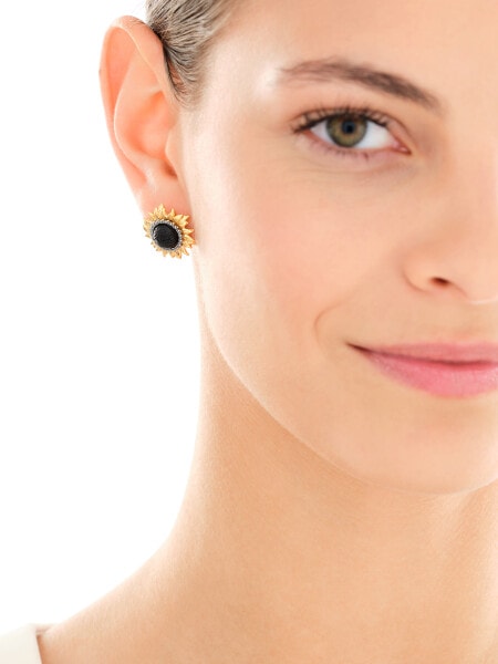 Stříbrné náušnice s jantarem - slunečnice