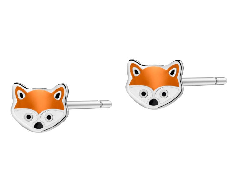 Stříbrné náušnice se smaltem - lišky