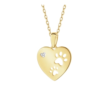 Zawieszka z żółtego złota z diamentem - serce - 0,003 ct - próba 585