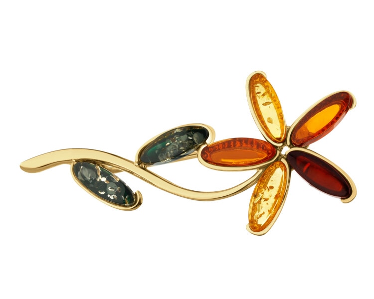 Stříbrná brož s jantarem