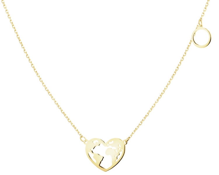 Złoty naszyjnik z cyrkonią - serce, mapa świata, koło