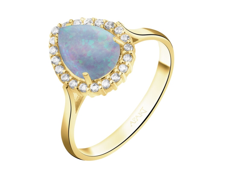 Złoty pierścionek z opalitem i cyrkoniami