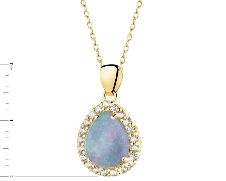 Złota zawieszka z opalitem i cyrkoniami