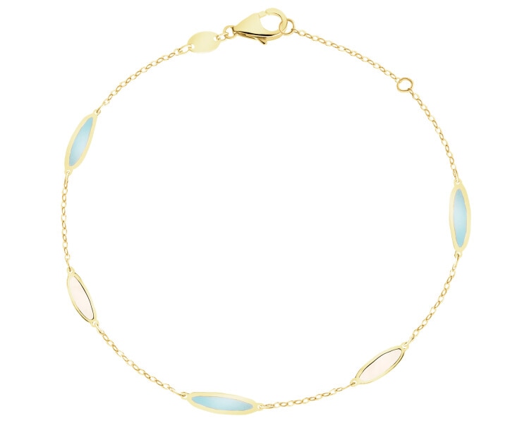 Złota bransoletka z masą perłową i turkusami syntetycznymi