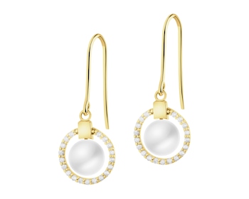 Złote kolczyki z perłami i cyrkoniami