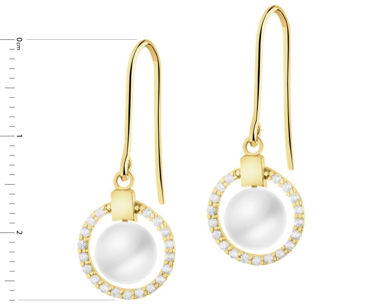 Złote kolczyki z perłami i cyrkoniami