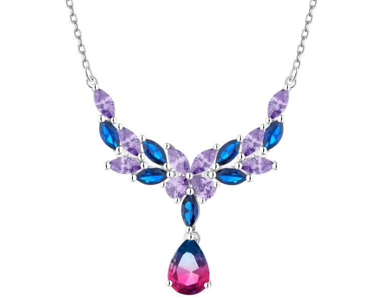 Stříbrný náhrdelník se zirkony a broušeným sklem