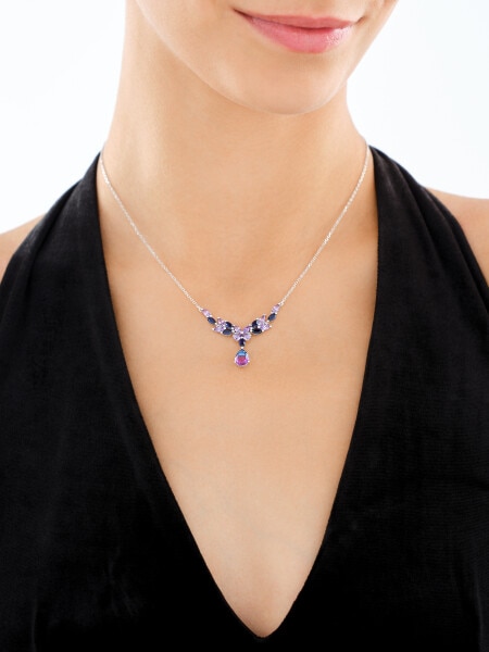 Stříbrný náhrdelník se zirkony a broušeným sklem