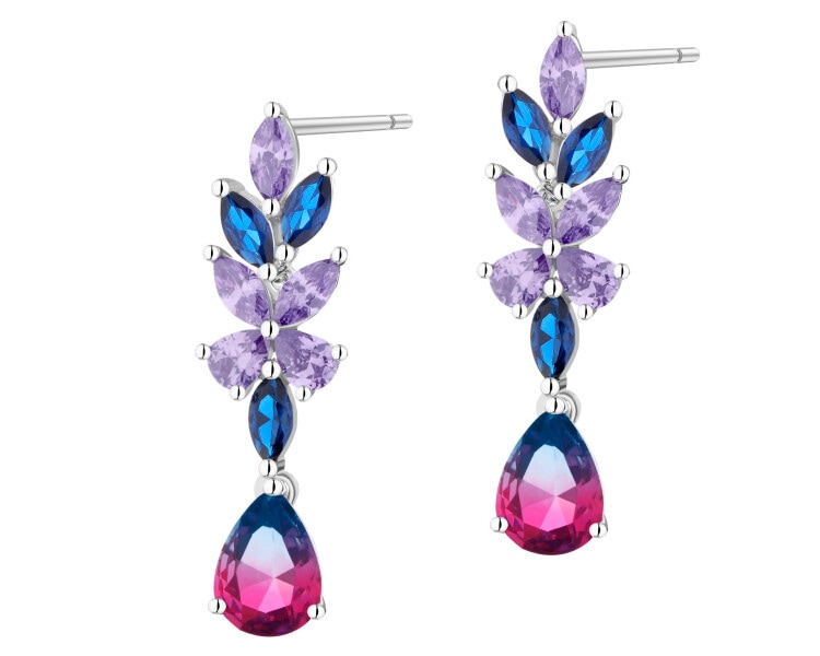 Stříbrné náušnice se zirkony a broušeným sklem