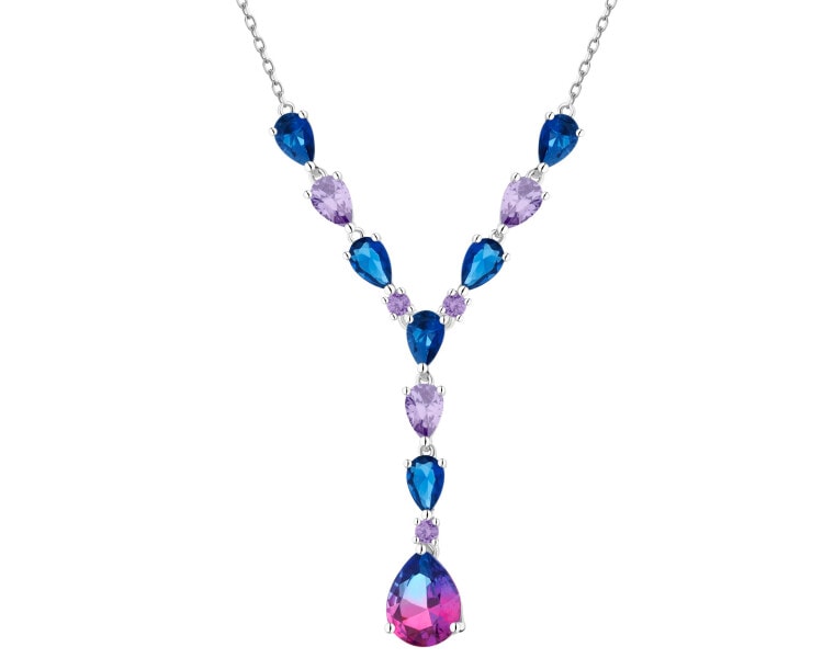 Naszyjnik srebrny z cyrkoniami i szlifowanym szkłem