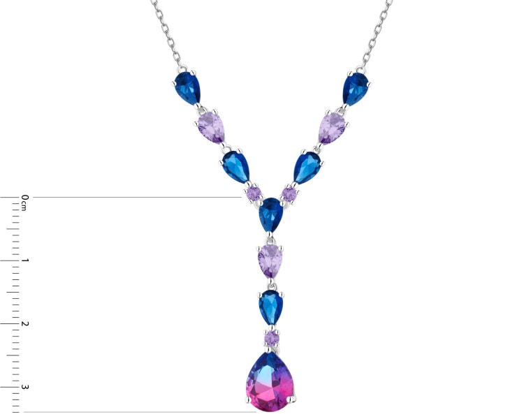 Naszyjnik srebrny z cyrkoniami i szlifowanym szkłem