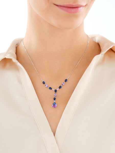 Naszyjnik srebrny z cyrkoniami i szlifowanym szkłem