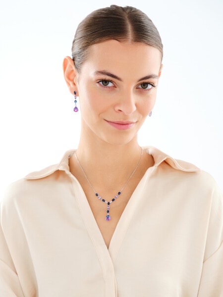 Naszyjnik srebrny z cyrkoniami i szlifowanym szkłem