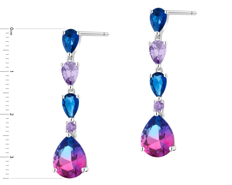 Kolczyki srebrne z cyrkoniami i szlifowanym szkłem