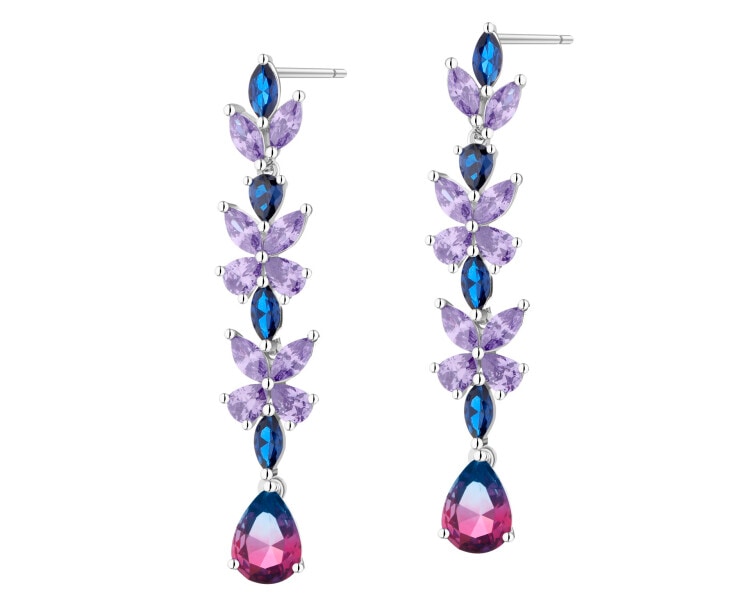 Stříbrné náušnice se zirkony a broušeným sklem