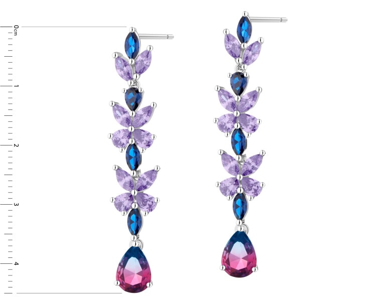 Kolczyki srebrne z cyrkoniami i szlifowanym szkłem