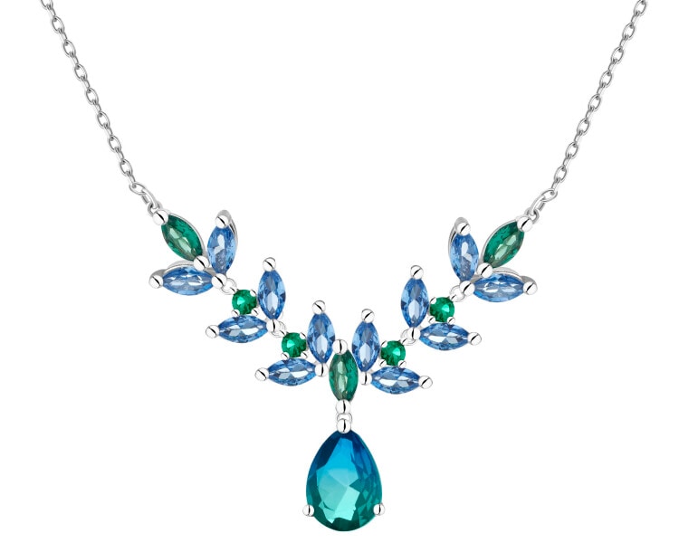 Naszyjnik srebrny z cyrkoniami i szlifowanym szkłem