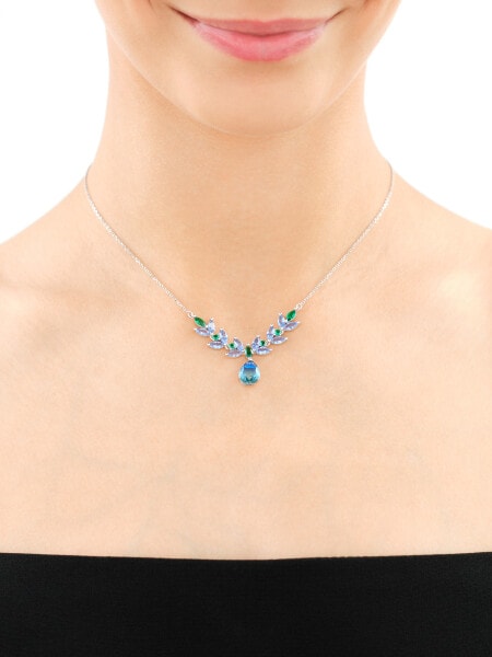 Naszyjnik srebrny z cyrkoniami i szlifowanym szkłem