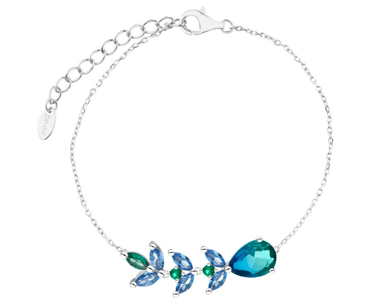 Stříbrný náramek se zirkony a broušeným sklem