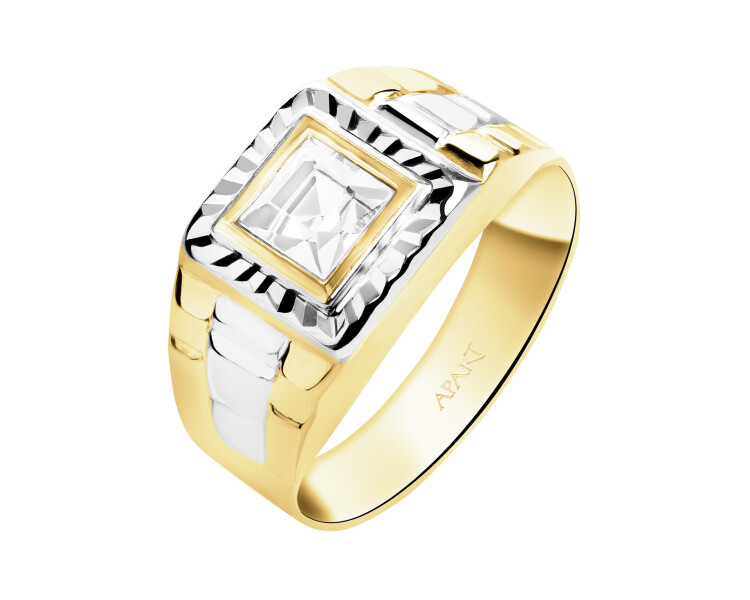 Złoty pierścionek z cyrkonią - sygnet